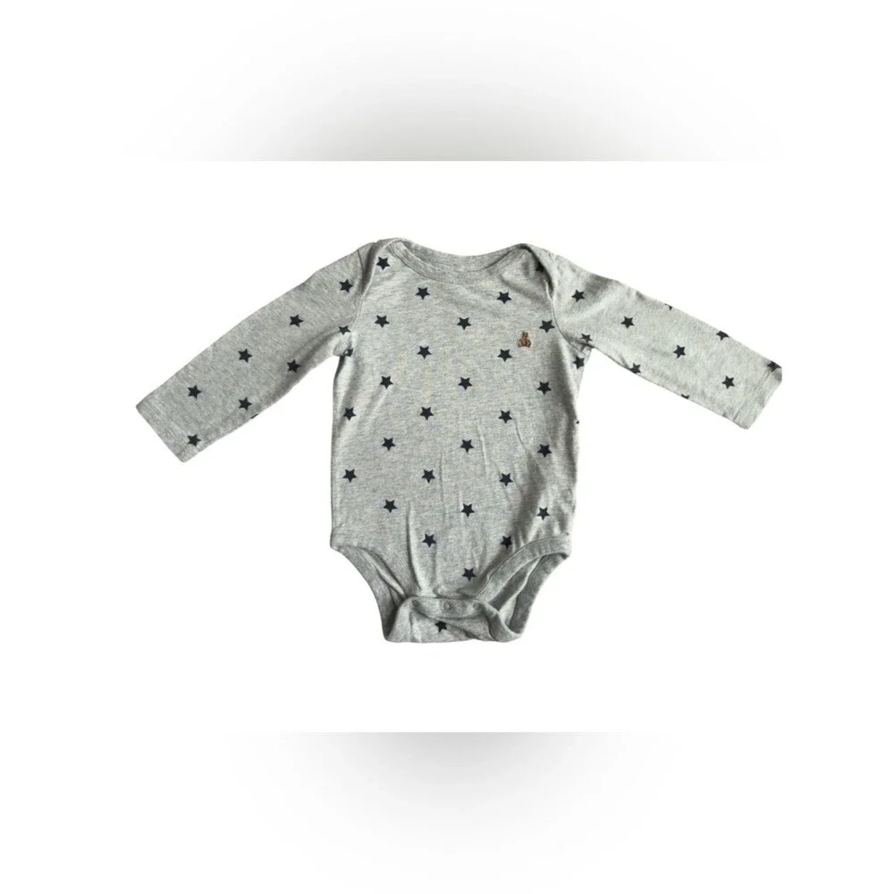 Baby Gap Gray & Blue Star Print Long Sleeve Cotton Bodysuit. 12-18 Months.